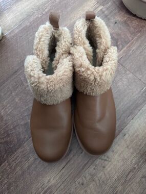 UGG Chestnut Leather Ankle Boots with Shearling Cuff
